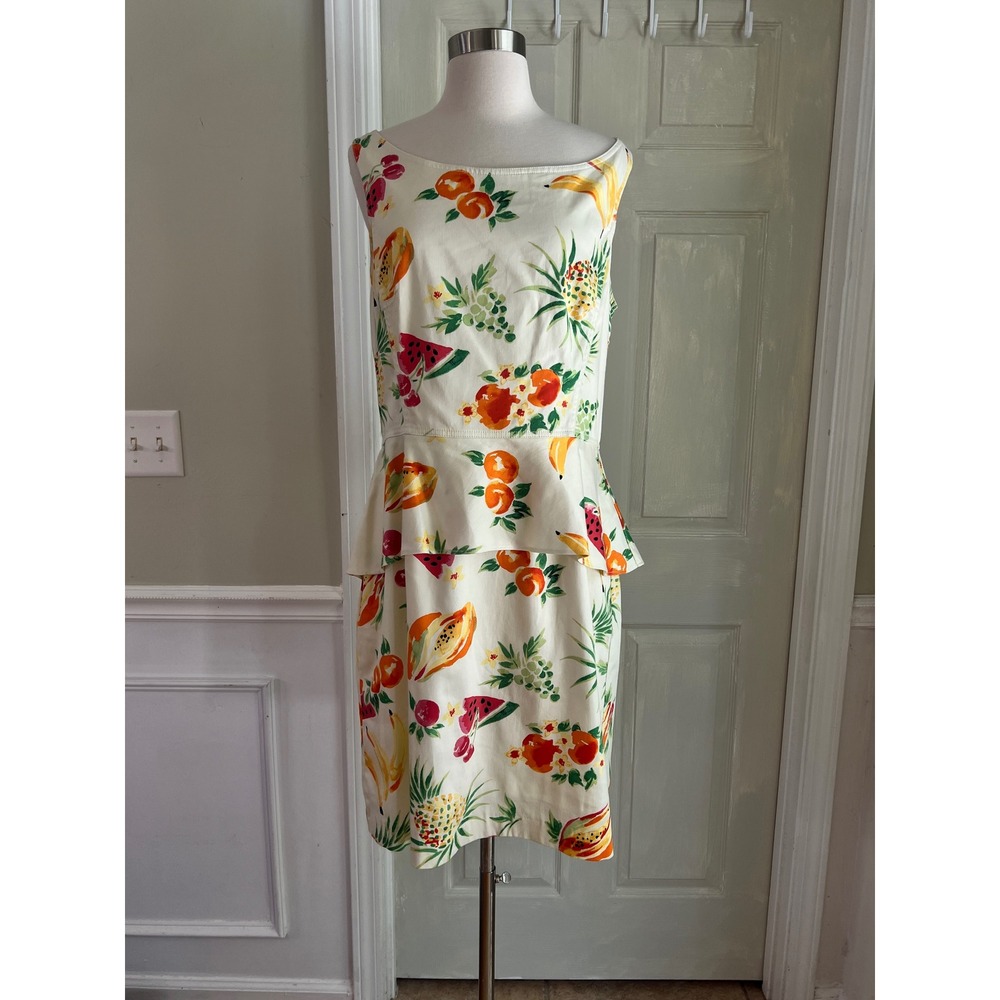 Betsey Johnson Peplum Dress 10 Women READ Yellow Wedding Cocktail READTropical